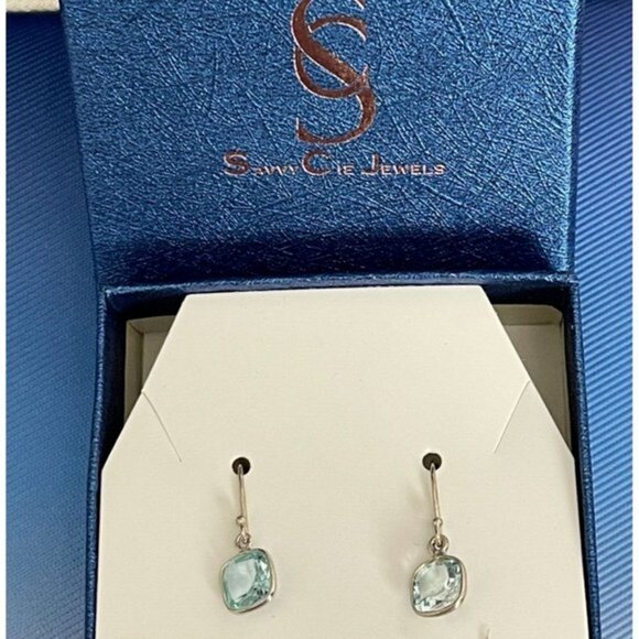 Savvy Cie Jewels Sterling Silver Blue Topaz Cut Bezel Stone Drop Earrings - Picture 3 of 5